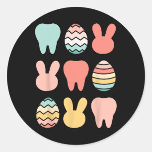 Pegatina Redonda Dentista de Pascua Retro Dental Istant Higiénico O