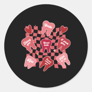 Pegatina Redonda Dentista de San Valentín Higienista Dental Caramel