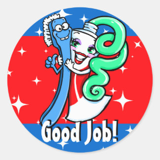 Pegatina Redonda Dentista. Dental. Buen trabajo. Pincel dental. Pas