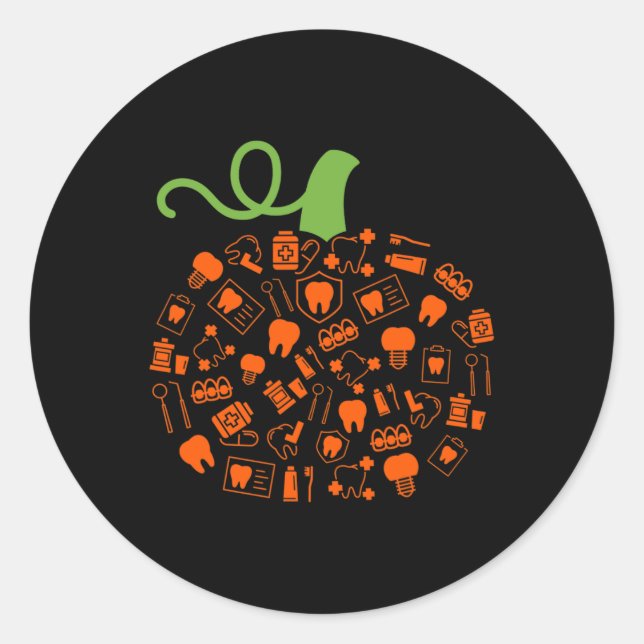Pegatina Redonda Dentista Dental Halloween Dental de la Bruja de la (Anverso)