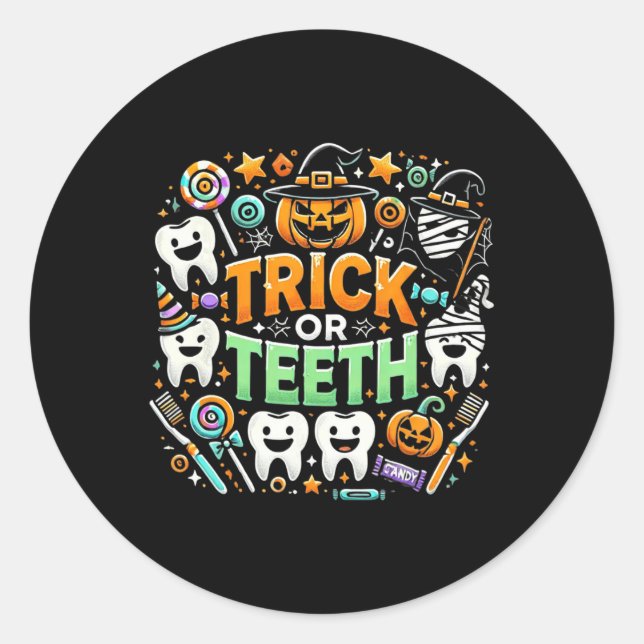 Pegatina Redonda Dentista Dentista Halloween Dental Hygi (Anverso)