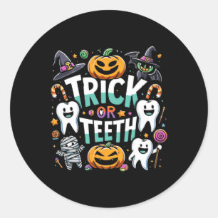 Pegatina Redonda Dentista Dentista Halloween Dental Hygi