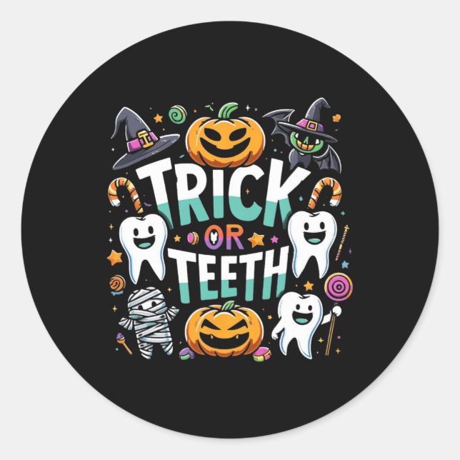 Pegatina Redonda Dentista Dentista Halloween Dental Hygi (Anverso)