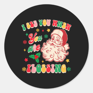Pegatina Redonda Dentista divertido de Navidad, te veo cuando estás