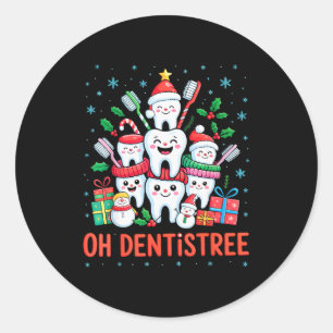 Pegatina Redonda Dentista divertido de Navidad Xmas dental Oh Denti