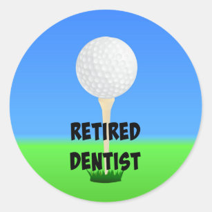 Pegatina Redonda Dentista jubilado - Pelota de golf en Tee