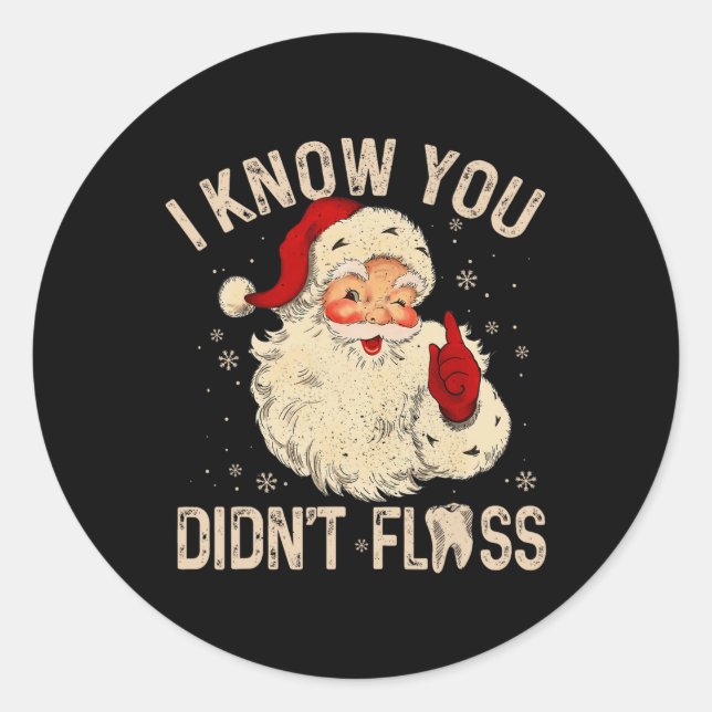 Pegatina Redonda Dentista Navidades Dentales Divertido Papá Noel (Anverso)