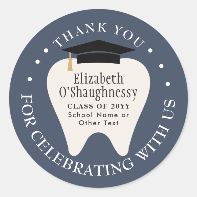 Pegatina Redonda  Dentistry School Tooth Graduation Thank You (Anverso)