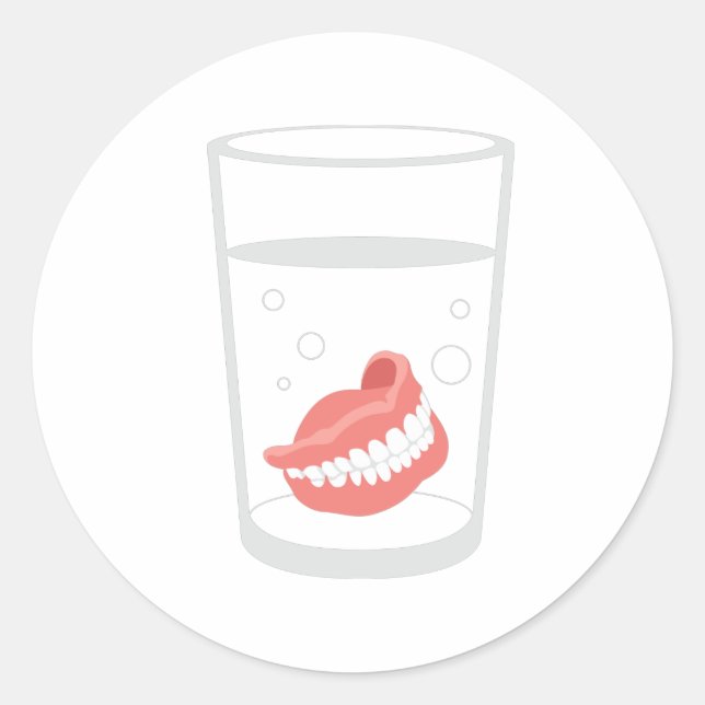 Pegatina Redonda Dentures Glass (Anverso)
