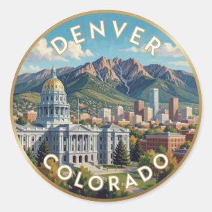 Pegatina Redonda Denver Colorado Capitol Montaña 🏔