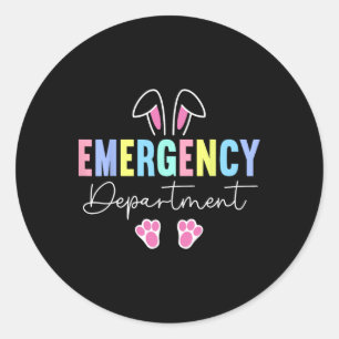 Pegatina Redonda Departamento de Emergencia Conejo De Pascua De Pas