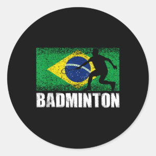Pegatina Redonda Deporte bádminton, bandera retro de Brasil, brasil