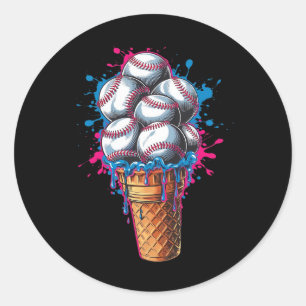 Pegatina Redonda Deporte Béisbol Drip Ice Cream Colorful Baseball D