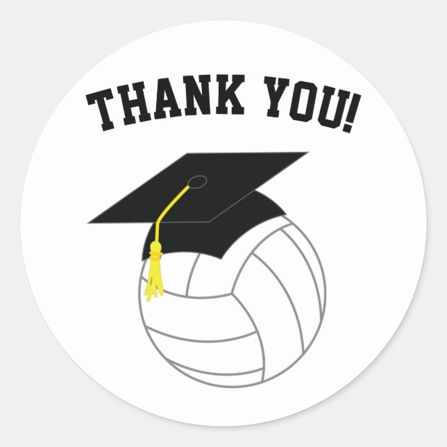 Pegatina Redonda Deporte de graduación de voleibol blanco negro (Anverso)
