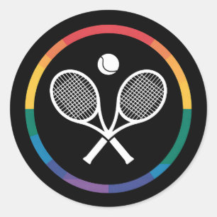 Pegatina Redonda Deporte de tenis Arcoiris LGBTQ Aliado del Orgullo