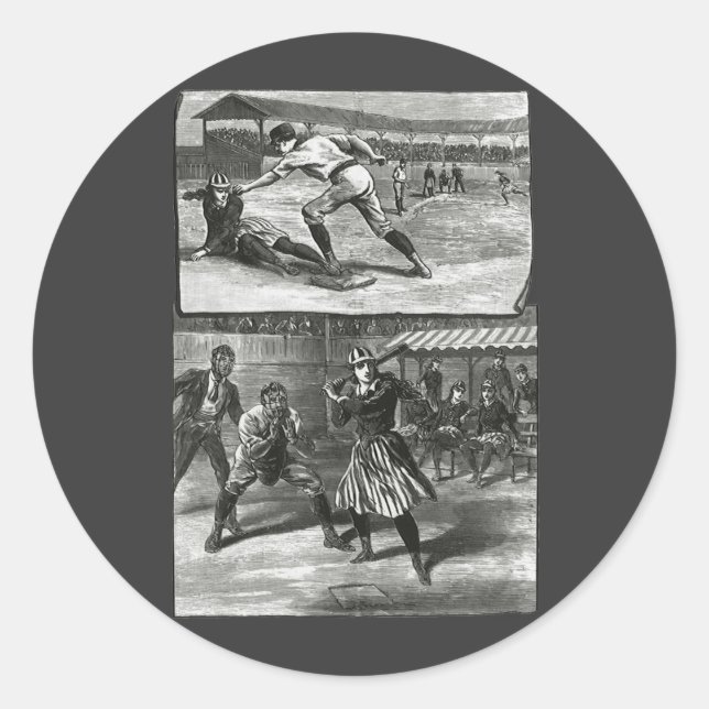 Pegatina Redonda Deportes de época, equipos de béisbol femenino vic (Anverso)