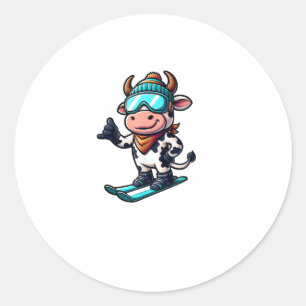 Pegatina Redonda Deportes de invierno de Cow Ox Bull Skip