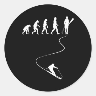 Pegatina Redonda Deportes de invierno de esquí Evolución del amante
