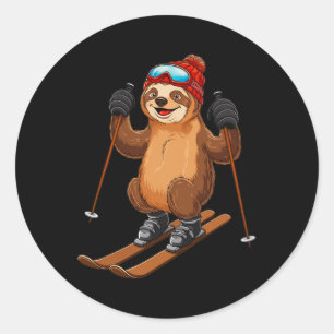 Pegatina Redonda Deportes de invierno de Sloth Skith Adventure