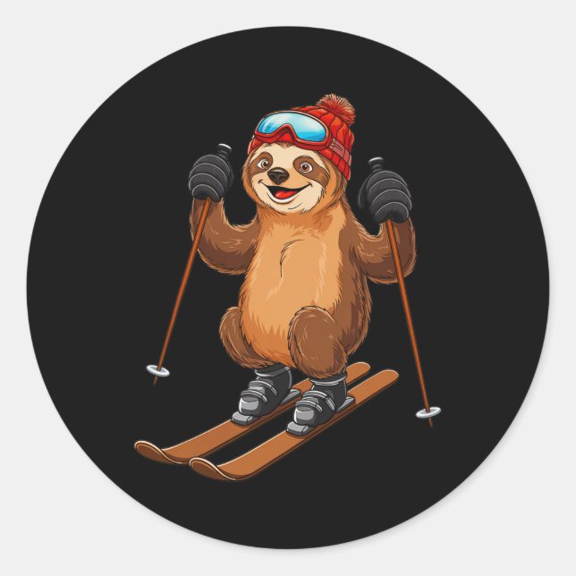 Pegatina Redonda Deportes de invierno de Sloth Skith Adventure (Anverso)