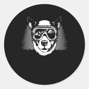 Pegatina Redonda Deportes de invierno divertidos para esquiar Perro