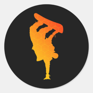 Pegatina Redonda Deportes de invierno masculinos con snowboard feme