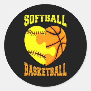 Pegatina Redonda Deportes de softball baloncesto corazón actividad