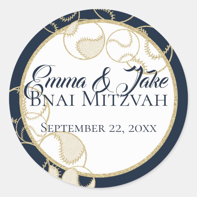 Pegatina Redonda Deportes deportivos de béisbol de oro Mitzvah (Anverso)