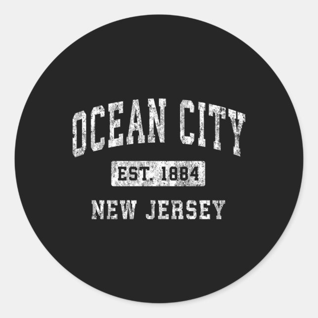 Pegatina Redonda Deportes fundados de Ocean City New Jersey Nj (Anverso)