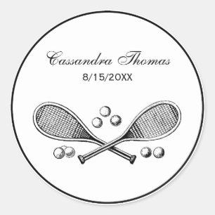 Pegatina Redonda Deportes Vintage Raquetas de Tenis Cruzadas Pelota