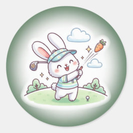 Pegatina Redonda Deportista de golf conejito Kawaii lindo