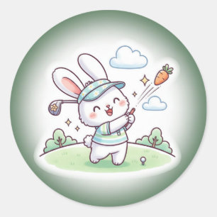 Pegatina Redonda Deportista de golf conejito Kawaii lindo