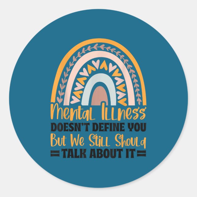 Pegatina Redonda Depression Mental Illness Mental Health Awareness  (Anverso)