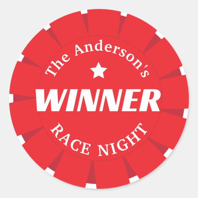 Pegatina Redonda Derby Day First Place Ganador de Rosette Ecuestre (Anverso)