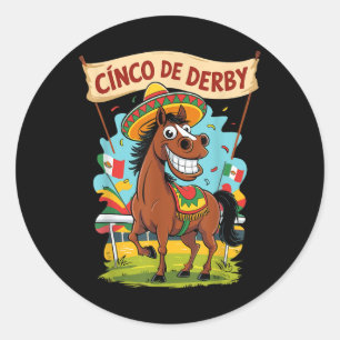 Pegatina Redonda Derby De Mayo, Carreras de caballos divertida
