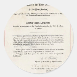 Pegatina Redonda Derecho de la mujer al voto - 19ª enmienda