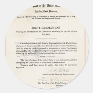 Pegatina Redonda Derecho de la mujer al voto - 19ª enmienda