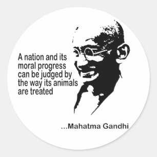 Pegatina Redonda Derechos de los animales de Mahatma Gandhi