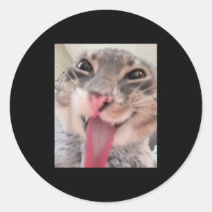 Pegatina Redonda Derpy Cat Tongue Out Meme Funny Weirdcore me da