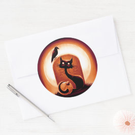 Pegatina Redonda Derpy un gato de Halloween con una lápida