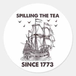 Pegatina Redonda Derramamiento del té desde 1773 4 de julio