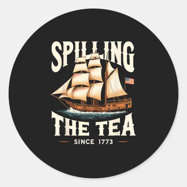 Pegatina Redonda Derramando El Té Desde 1773 4 De Julio Retro USA (Anverso)