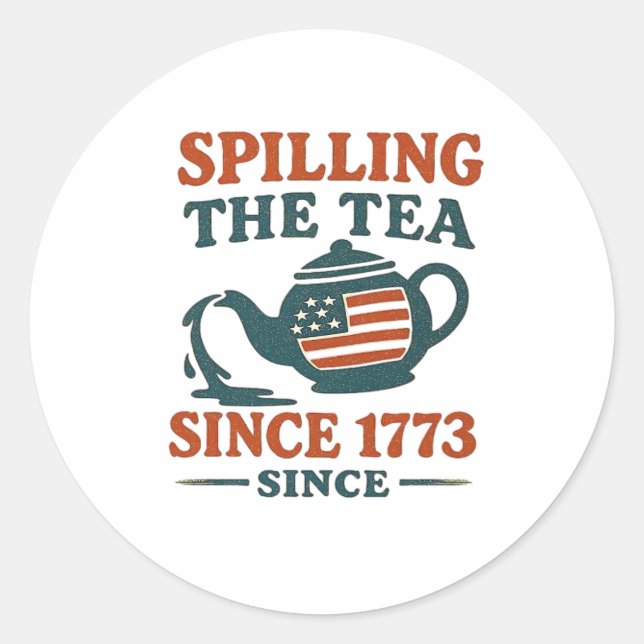 Pegatina Redonda Derramando el té desde el clásico de 1773 (Anverso)