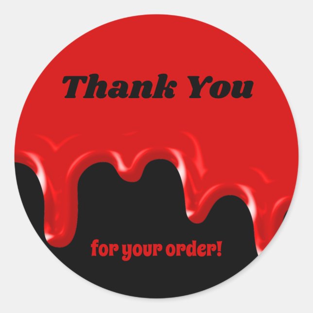 Pegatina Redonda Derrame de sangre rojo y negro Gracias a los clien (Anverso)