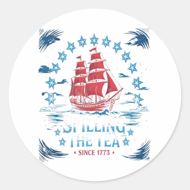 Pegatina Redonda Derrame El Té Desde 1773 Azul Blanco Rojo Funny 4 (Anverso)