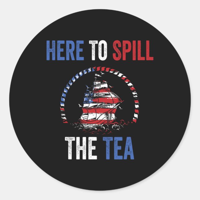 Pegatina Redonda Derrame El Tea 4 De Julio Orgullo Patriótico Estad (Anverso)