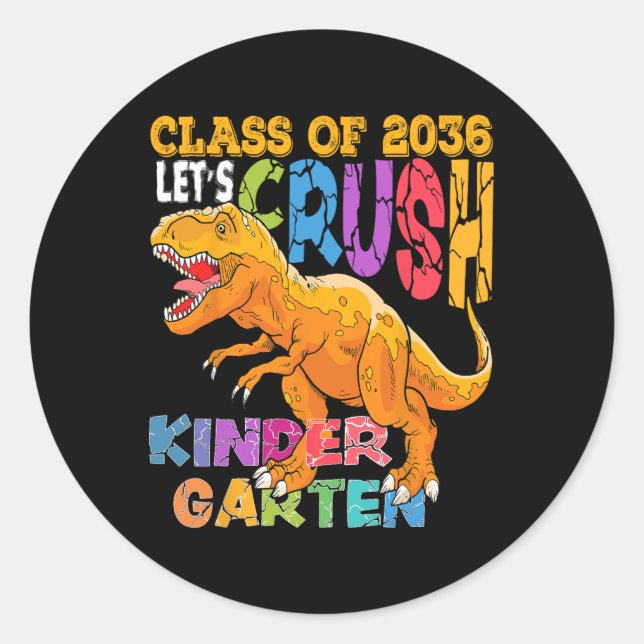 Pegatina Redonda Derribar El Dinosaurio De Kindergarten 2036 De Vue (Anverso)