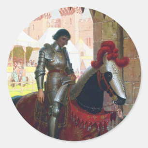 Pegatina Redonda Derrotado, por Edmund Blair Leighton