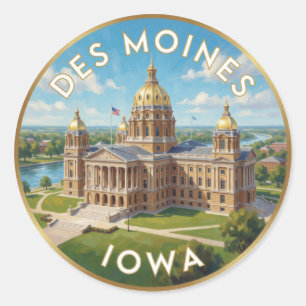 Pegatina Redonda Des Moines Capitolio del Estado de Iowa 🌾