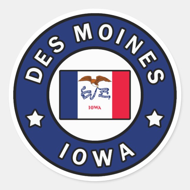 Pegatina Redonda Des Moines Iowa (Anverso)